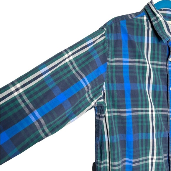 Sonoma Green & Cobalt Blue Plaid Collared Button Front Shirt - Picture 2 of 9